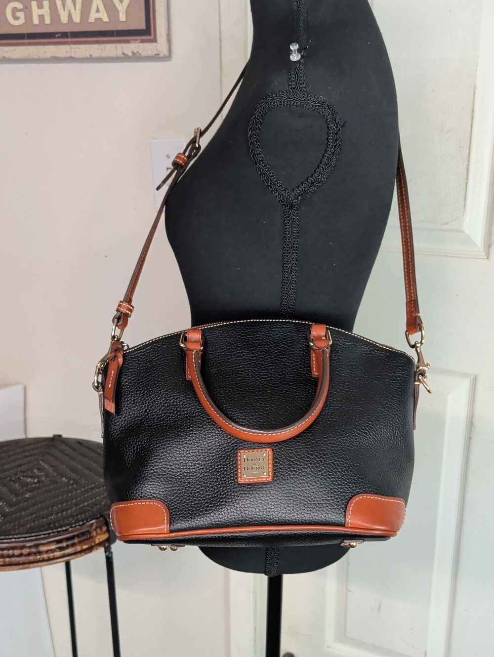 Dooney & Bourke Pebble Grain Black and Brown Geena Satchel